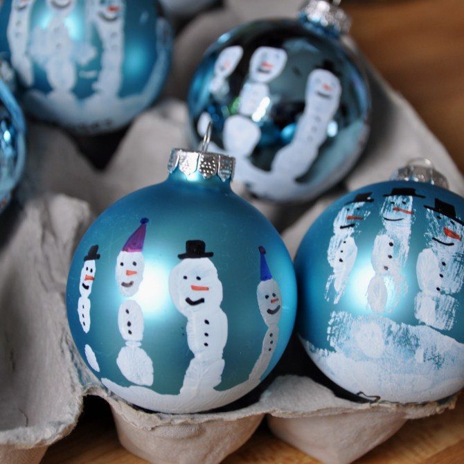 Christmas Decorations - Handprint Snowman Ornaments