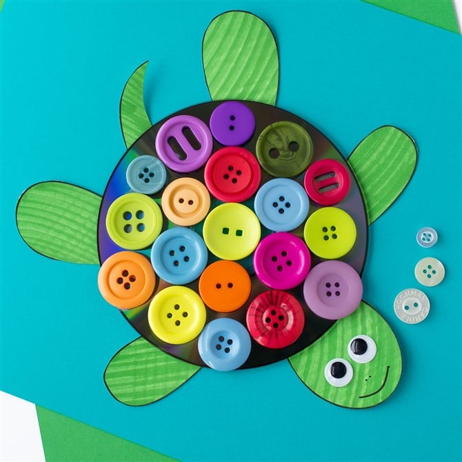 Craft For Toddlers - CD Button Turtle