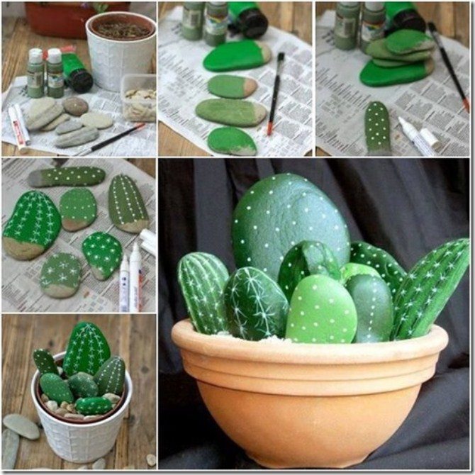Garden Art Ideas - Cactus Rocks