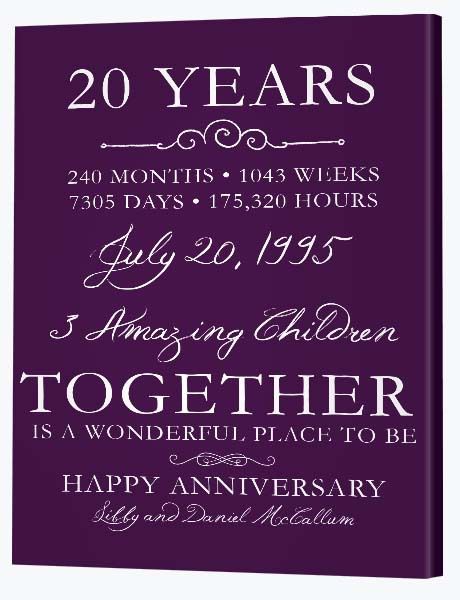 20th Wedding Anniversary Gifts | Canvas Factory