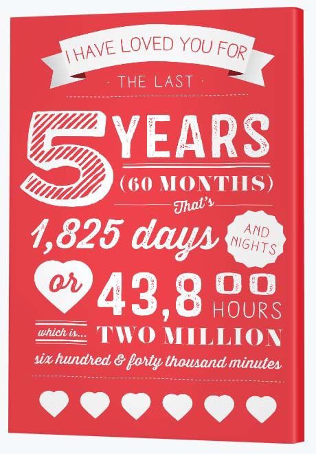 5 Year Anniversary Gift Ideas - Single Canvas Print