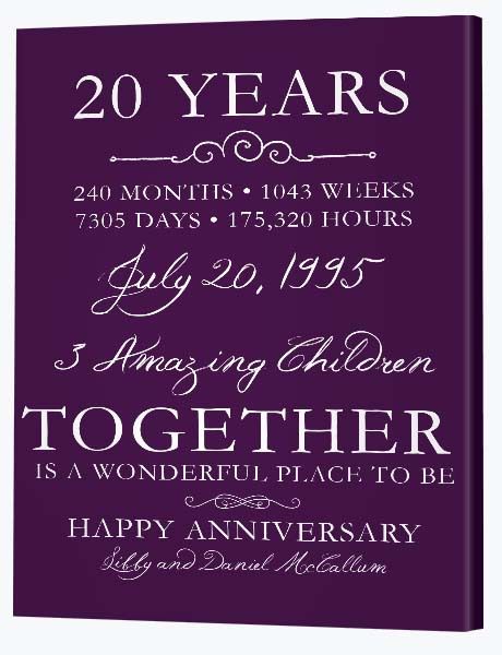  20th  Wedding  Anniversary  Gifts  Canvas Factory