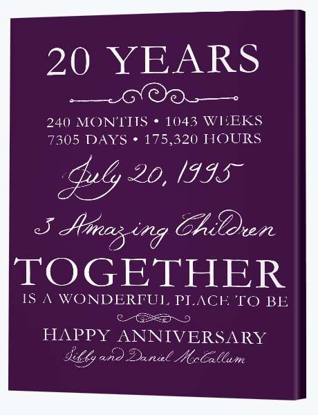20th Wedding Anniversary Gifts - Custom Canvas